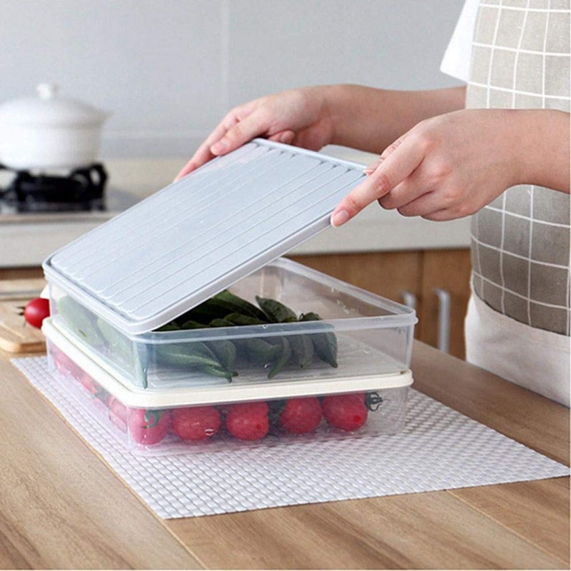 Naranqa Food Storage Bin Vegetable Organizer with Lid Clear Fridge Crisper Keep Food Fresh BPA Free Kitchen Organizer Bins (Grey-L-SIZE with MAT) - Image 3